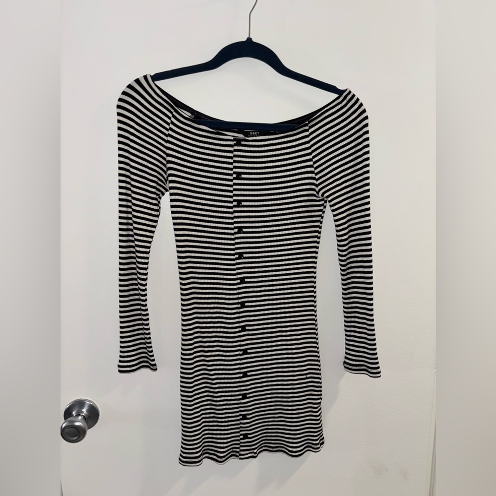 Obey dress black and white stripe size small